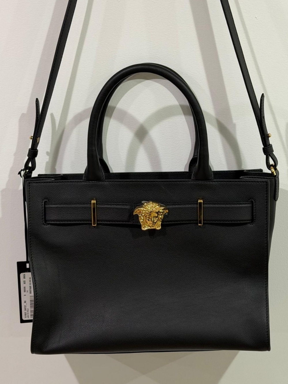 Versace Medusa Large Tote Bag Black Leather Gold Hardware Top Handle Shoulder